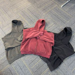 Boxy Fit Custom Acid Washed Hoodies 350Gram Heavy Weight Oversized Men's Cropped Distressed Zip up Puff Print Hoodies - Product Image 5