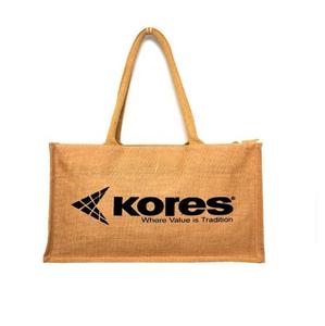 Sac à provisions en jute imprimé de logo personnalisé écologique de haute qualité avec poignée en cuir fermeture à glissière cadeau d'affaires de taille moyenne - Product Image 6