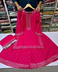 Conjunto étnico confeccionado paquistaní para mujer, conjunto Sharara Kurti con Dupatta, tela de Georgette india, bordado, bodas de trabajo - Product Image 3