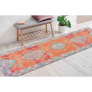 Alfombra Estampada en Naranja y Azul: Alfombra de Regalo de Estilo Turco con Patrón Geométrico, Alfombra Goblen - Product Image 4