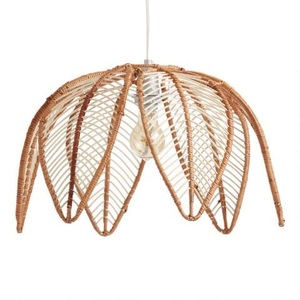 Lámpara Colgante de Techo LED con Pantalla de Mimbre y Hierro Forjado, Diseño Vintage, Forma de Media Flor, Venta al Por Mayor - Product Image 3
