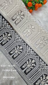 Dentelles brodées écologiques sur mesure avec des paillettes et un motif floral, grande largeur, noir et blanc, pour vêtements, décoration intérieure et artisanat - Product Image 5