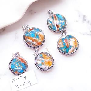 สินค้ามาใหม่สไตล์โบฮีเมียนหอยนางรมพลอยเทอร์ควอยซ์ทำด้วยมือ925เงินตัวเรือนการตั้งค่าจี้เงิน925ชั้นดี - Product Image 3