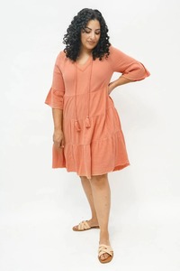Robe midi bohème à col en V avec franges, tenue de plage d'été, vêtements de luxe pour femmes, légère, respirante, manches courtes, tenue de soirée - Product Image 5