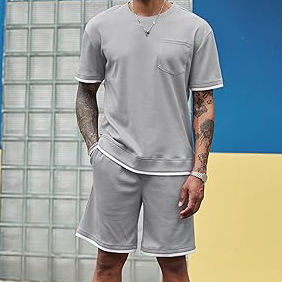 Wholesale Men 2 Piece Custom Unisex Two Tone Short <b>Twin</b> <b>Set</b> Men Oversize Men Summer Short Sleeve T Shirt& Shorts <b>Sets</b> - Product Image 2