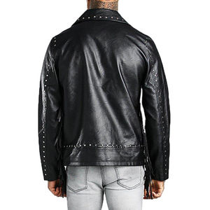 2025 vente en gros hommes noir Rock Punk clouté Biker veste en cuir superbe Tribal gothique Rivet Biker veste en cuir avec frange - Product Image 2