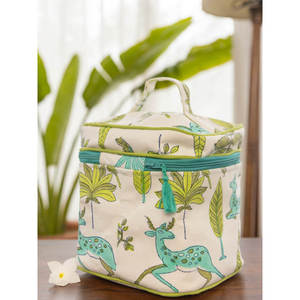 Green Pine Cotton Travel <b>Vanity</b> Case-Large Capacity Water Resistant Eco-Friendly Zipper <b>Bag</b> - Product Image 1