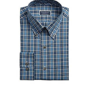 Camicia da Uomo Elasticizzata Blackwatch Tartan Blu Navy Taglia 34X35 100% Cotone Popeline Antipiega per Club - Product Image 1