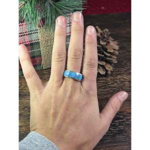 Sterling Silver <b>Ring</b> with Man-Made <b>Blue</b> <b>Opal</b> Inlay Gold & Rhodium Plated Fashionable Gift - Product Image 2