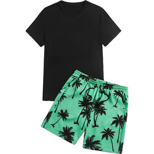 2024 été plage costumes hommes décontracté 2 pièces ensemble à manches courtes chemise + Shorts ample imprimé taille élastique pantalons courts costumes - Product Image 3