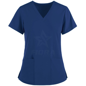 Conjunto de uniformes de hospital al por mayor OEM Top médico personalizable tejido sarga manga corta elástico 2 bolsillos cuello pico unisex - Product Image 2