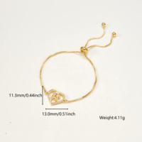 Bracciale regolabile con catena a maglie, con ciondoli a cuore vuoto in zirconia cubica bianca, per bambini, placcato oro 18k su base in ottone, gioielli alla moda