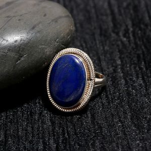 แหวนเงินแท้925แบบคลาสสิกประดับพลอย Lapis Lazuli เจียระไนเพชรรูปไข่สำหรับงานแต่งงานงานหมั้นครบรอบหรือของขวัญ - Product Image 3