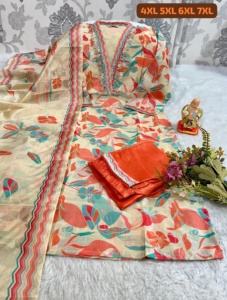 Designer Premium Quality Exclusive Latest Ethnic Jarna Silk Printed And Hand Work Kurti Pant Dupatta - Product Image 5