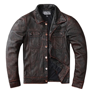 Chaqueta de Cuero Genuino para Hombre, Estilo Vintage, Personalizada OEM, al por Mayor, Lisa, Resistente al Viento, para Motocicleta, de Invierno - Product Image 1