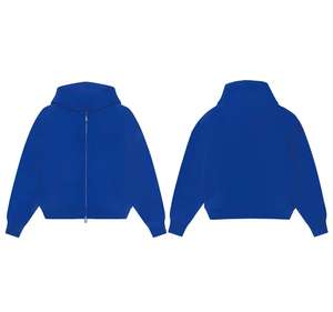 Sudadera con capucha desgastada recortada de la mejor calidad para hombre-Sudadera de estilo chaqueta de calle personalizada con doble cremallera - Product Image 6