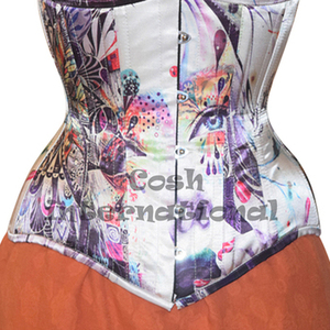 Corset en Satin respirant imprimé abstrait inspiré de l'art taille entraînement sous le buste en acier sublimé visage Rivet réputé haut - Product Image 3