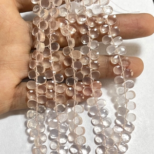 Venta al por mayor de cuentas de briolette facetadas de cuarzo rosa en forma de pera 6x8mm forma de almendra calibrada suministros de cuentas de color rosa - Product Image 1