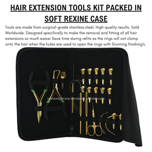 Kit de herramientas de extensión de cabello dorado, pinzas para cortar el cabello y cortar los dedos, agujas para coser, alicates de microperlas, sccisosr, acero inoxidable - Product Image 5