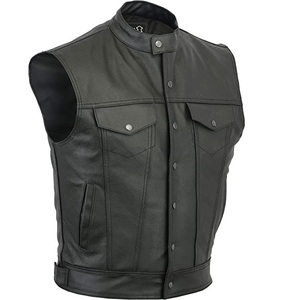 Veste de moto en cuir véritable pour homme, gilet classique noir pour motards d'hiver, taille plus, imperméable - Product Image 4