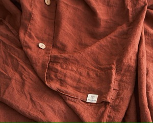 Juego de Funda Nórdica Antiestática de Lino Puro 200TC Personalizado, 3 Piezas, Rojo Ladrillo - Hilo Sólido Lavado, para Tamaños King/Queen, Hogar, Hotel, Hospital - Product Image 5