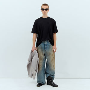 กางเกงยีนส์ผู้ชายกระดุมลอยขึ้นกลางทำมือสกปรกแฟชั่นผ้าฝ้ายสีฟ้าออกแบบได้ตามต้องการสำหรับฤดูหนาว - Product Image 2