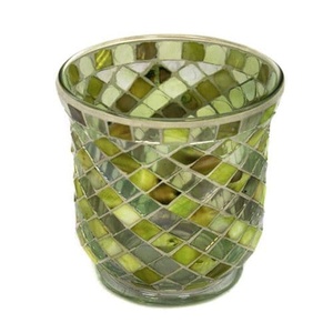 Bougeoir décoratif en mosaïque de verre de couleur rose, Design de cheminée en verre, finition Antique, lampe à bougie Hurricane - Product Image 4