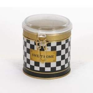 Fermoir en fil métallique 0.5L et couvercle transparent en damier Ø 90x90 boîte ronde en fer blanc pour le rangement de la cuisine - Product Image 2