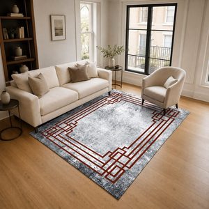 Tapis de salon LXDP-0839 gris argenté traditionnel oriental imprimé numériquement, lavable en machine, en chenille, antidérapant, vente en gros - Product Image 2