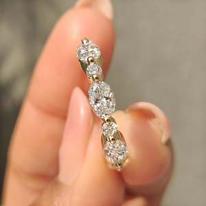 Anillo de Diamantes de Media Eternidad con Corte Redondo y Ovalado, Elegantes Anillos de Diamantes para Mujer - Product Image 3