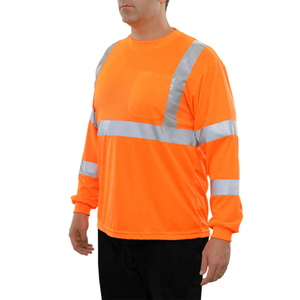 T-shirts de sécurité en polyester réfléchissant haute visibilité en gros, classe 1 ANSI pour les travaux de construction, manches longues, poche, bande réfléchissante - Product Image 2