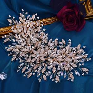 Handmade Bridal Headwear Gold <b>Crown</b> Wedding Tiara <b>with</b> Pearl & Diamond Crystals | Ancient Style Alloy Hairband by BHP377-G - Product Image 5