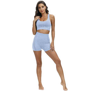 Ensemble de sport sans couture pour femmes, haut court à manches longues, leggings de yoga à taille haute élastique - Product Image 5