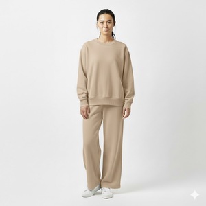 Ensemble de survêtement 2 pièces pour femme, chaud pour l'hiver, haut à manches longues et pantalon de jogging, 100% coton biologique, imperméable - Product Image 2