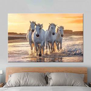 Elegante lienzo artístico impreso con caballos en la playa para decoración del hogar, 1P: Enmarcado tipo galería - Product Image 1