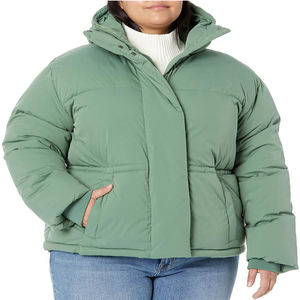 เสื้อแจ็คเก็ตพัฟเฟอร์มีฮู้ดสำหรับผู้หญิง แบบควิลท์บุใยฉนวนกันหนาว เสื้อโค้ทฤดูหนาวบุหนา อุ่นสบาย ทันสมัย สีเขียวเซจ พร้อมกระดุมแป๊ก - Product Image 1