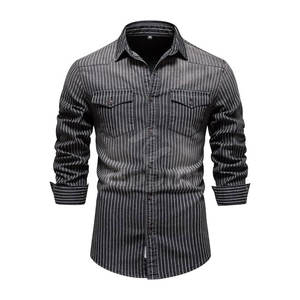 Diseñe su propia camisa de jeans de manga larga para hombres Diseño OEM Camisas de jeans hechas a medida - Product Image 1