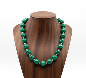 Collar de Cuentas de Malaquita Tibetana Plateada de 18 Pulgadas para Mujer, Diseño Geométrico Anudado a Mano, Accesorio de Moda Natural de Tendencia, Regalo - Product Image 3