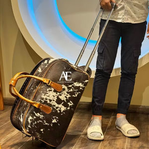 Bolsa de viaje clásica de cuero genuino para hombre con maleta con ruedas, bolsa de fin de semana de gran capacidad - Product Image 1