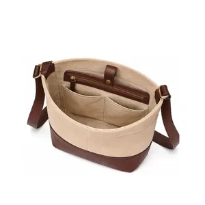 Wholesale Beige & Brown Suede Leather Bucket Bag - Product Image 2
