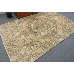 5.7x8.8 ft Turkish Rug, Vintage Large Rug, <b>Brown</b> Blue Bordered <b>Wool</b> Rug - Product Image 2