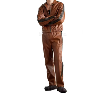 Chándal de Cuero para Hombre con Chaqueta con Cremallera y Pantalones de Cuero para una Moda Urbana Elegante - Product Image 1