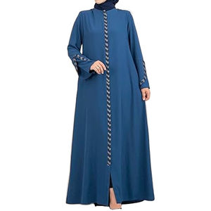 Abaya classique ouverte, modeste et simple, ornée de glands - Aura lavande, vente en gros, pour femmes musulmanes, 100% coton, mousseline, couleur unie - Product Image 3