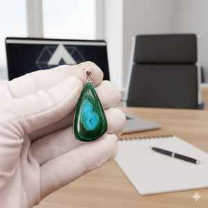 Pendentif en argent fait main de haute qualité, pierre précieuse naturelle en malachite verte, cabochon de forme mixte, cristal naturel poli, cadeau de guérison - Product Image 1