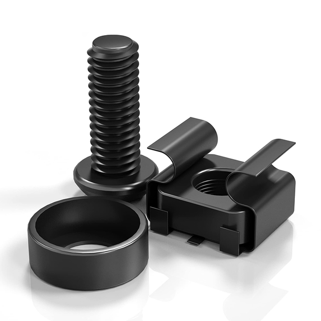50 Pack M6 X 16mm Rack Mount Screw Kit Carbon Steel Polished Black Nylon Washers Cage Nuts Screws