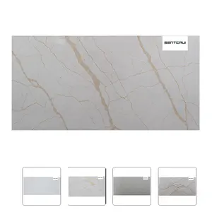 Centurymosaic Wholesale White Calacatta Artifical With Gold Veins Quartz Stone Slab For Countertops