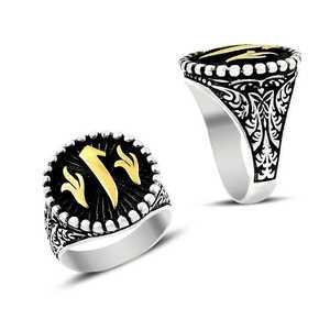 925 Sterling Silver Onyx Waaw Alif Men <b>Ring</b> Islam Turkish Ottoman Statement Boho Muslim Original Hot Selling <b>Rings</b> Antique Islam - Product Image 2