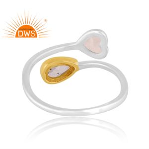 Anillo ajustable de plata de ley fina de la mejor calidad, Topacio azul natural y piedra de Luna blanca, fabricante de joyería personalizada - Product Image 4