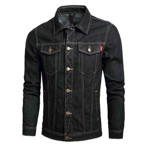 แจ็คเก็ตยีนส์ลำลองผู้ชายสำหรับฤดูใบไม้ร่วง มีกระเป๋าสามมิติ ทรงหลวม แต่งกระดุม ผ้าปรับแต่งได้ สีน้ำเงิน - Product Image 1