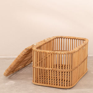 Elegant Natural Rattan Storage <b>Baskets</b> <b>with</b> <b>Lids</b>, Antique Designs Handmade Rattan <b>Baskets</b> Living Room Camping - Product Image 2